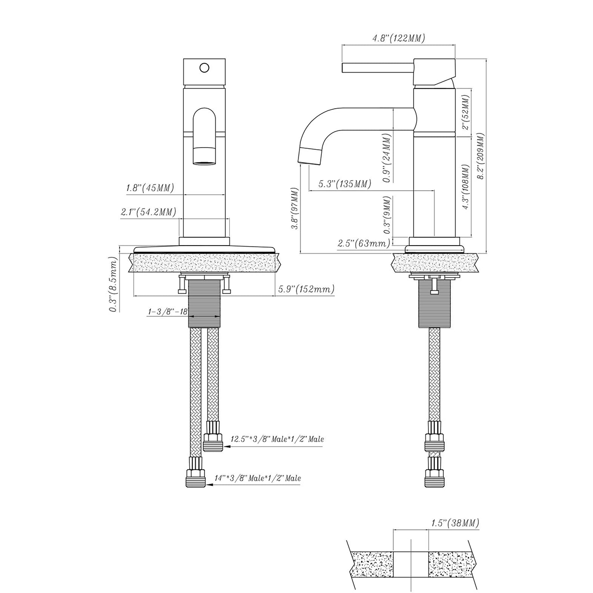 Aquacubic OEM Factory Brass Washroom Туалет Ванная комната Раковина Матовый черный смеситель